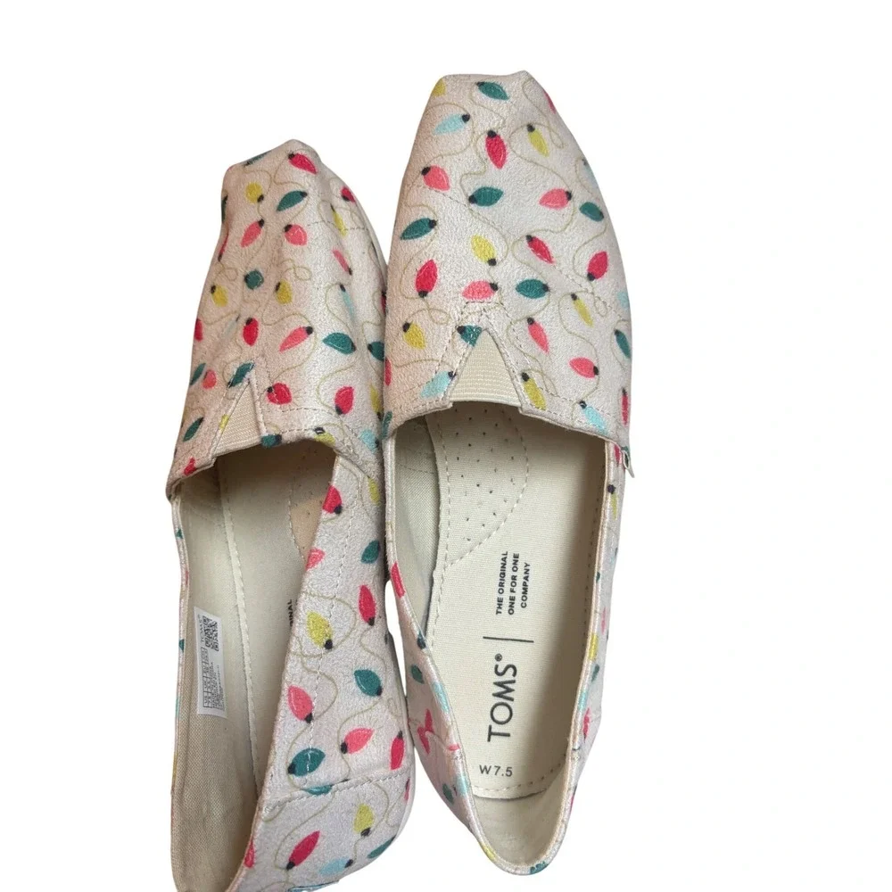 TOMS Women Christmas Lights Alpargata Canvas Slip On Shoes Cream Multi 7.5